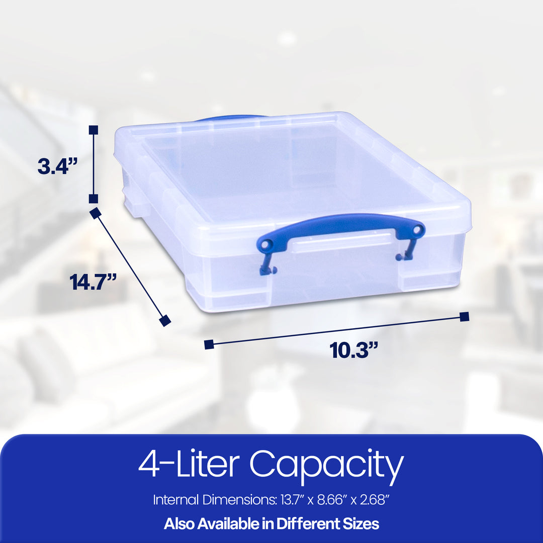 Really Useful Box 4L Storage Container with Lid and Clip Lock Handles, (3 Pack)