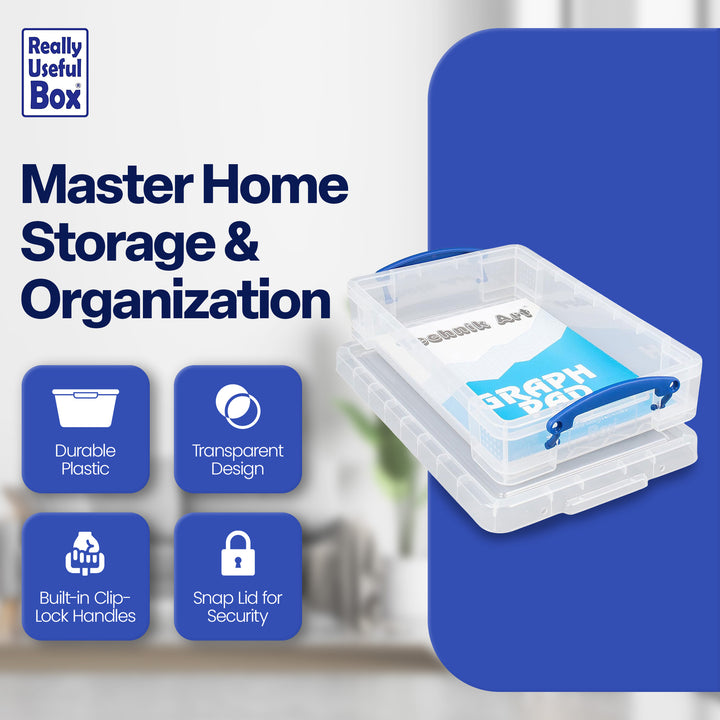 Really Useful Box 4L Plastic Storage Container w/Snap Lid & Clip Lock Handles
