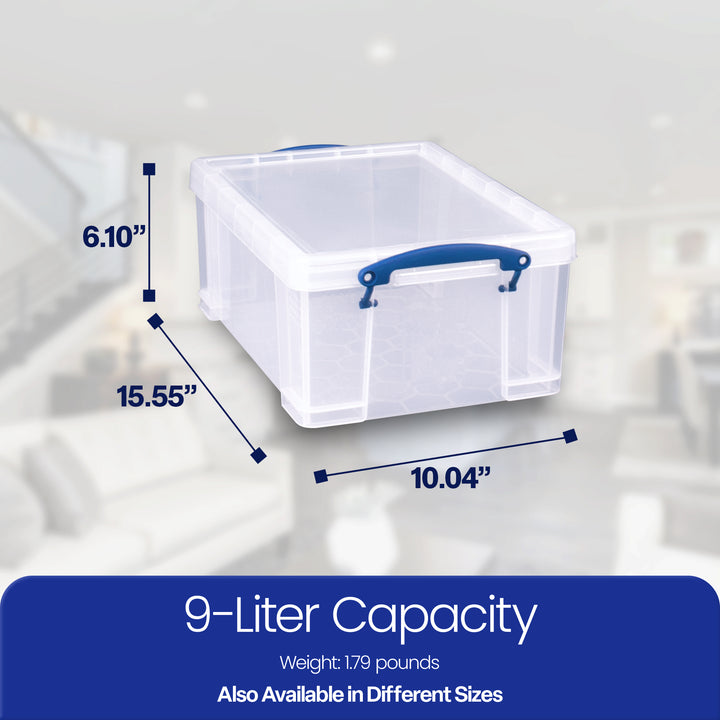 Really Useful Box 9L Plastic Storage Container w/Snap Lid & Clip Lock Handles