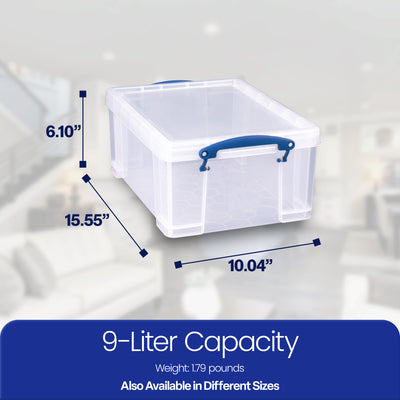 Really Useful Box 9L Plastic Container w/Snap Lid & Clip Lock Handles (Used)