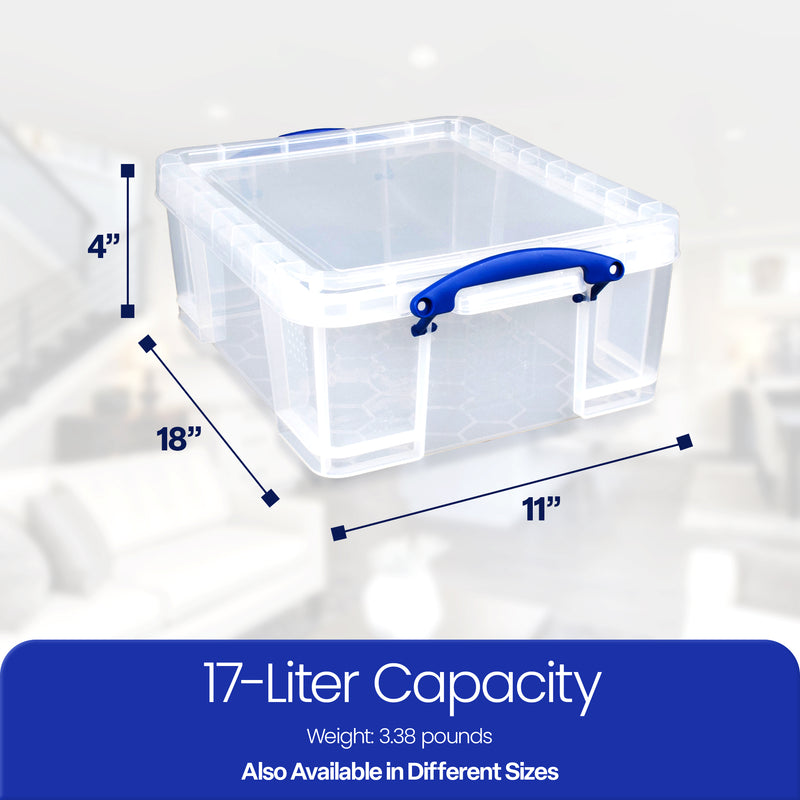 Really Useful Box 17L Plastic Storage Container w/Snap Lid & Clip Lock Handles