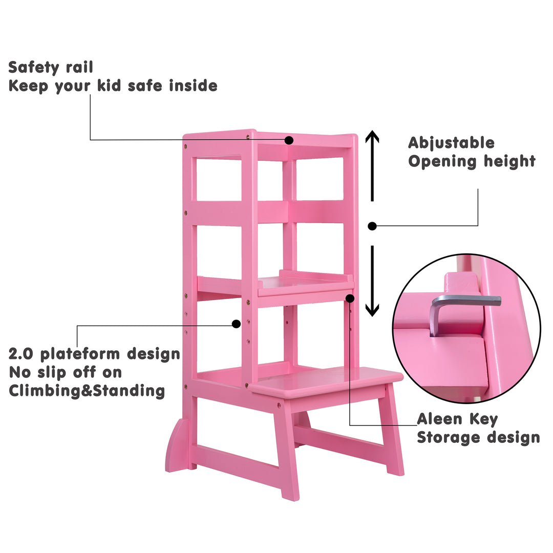 SDADI Mother's Helper Adjustable Height Kids Kitchen Step Stool, Pink (Open Box)