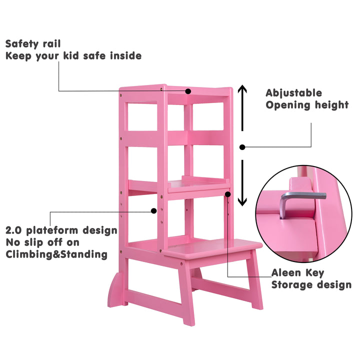 SDADI Mother's Helper Adjustable Height Kids Kitchen Step Stool, Pink (Open Box)