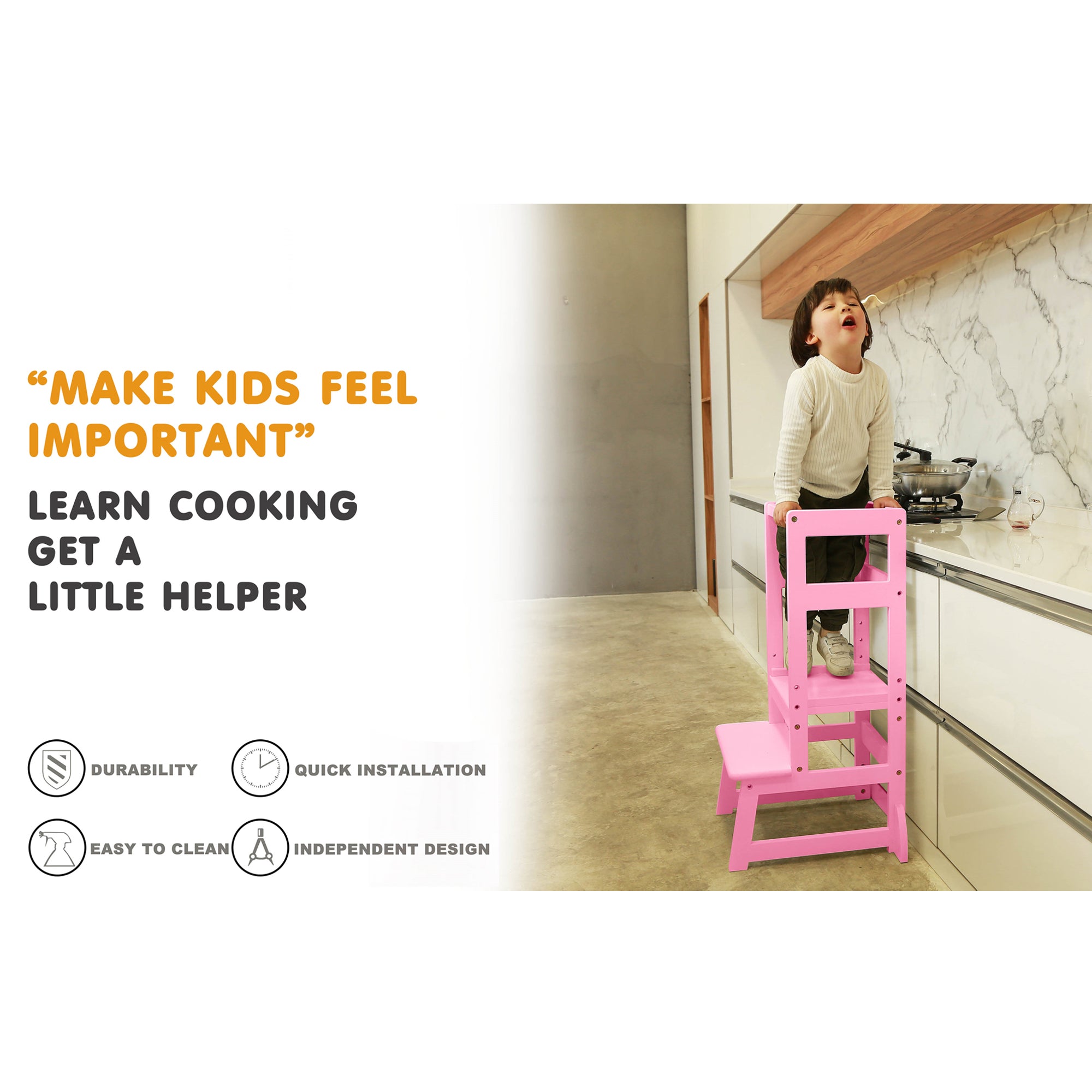 SDADI LT05E Mother's Helper Adjustable Height Kids Kitchen Step Stool, Pink - VMInnovations