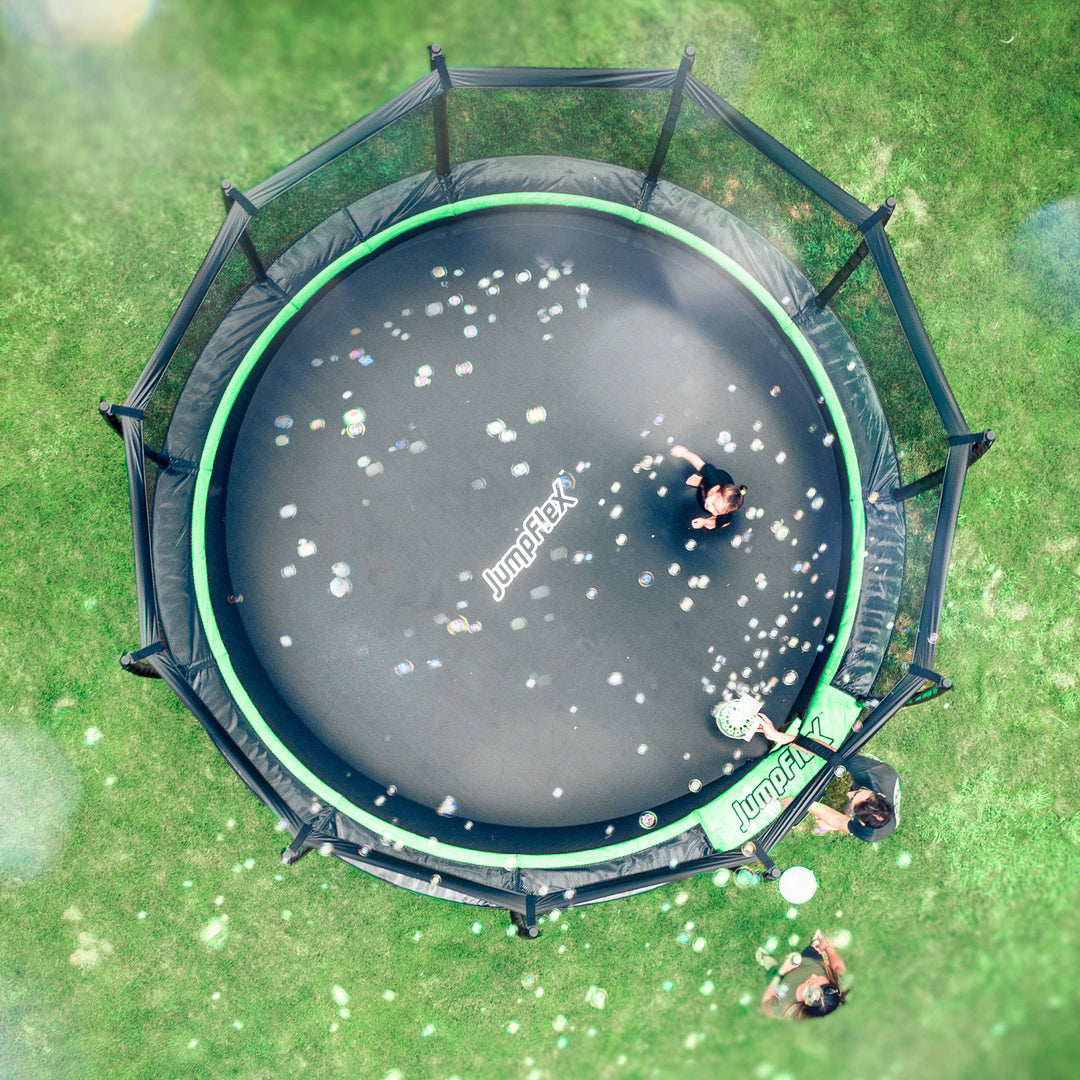 JumpFlex HERO 14' Trampoline for Kids Outdoor Play Equipment with Net & Ladder - VMInnovations