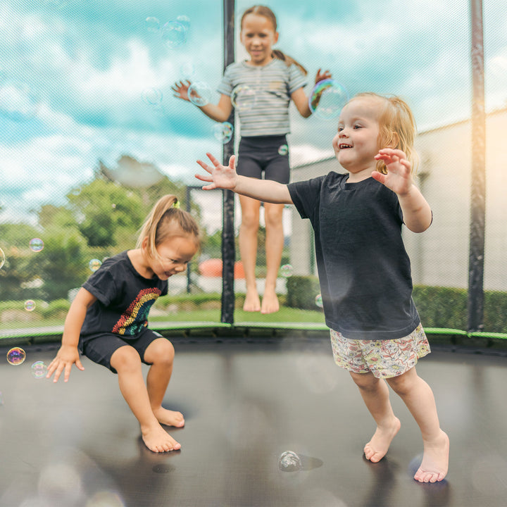 JumpFlex HERO 12' Trampoline with PROJAM Hero Basketball Hoop and Net Attachment - VMInnovations