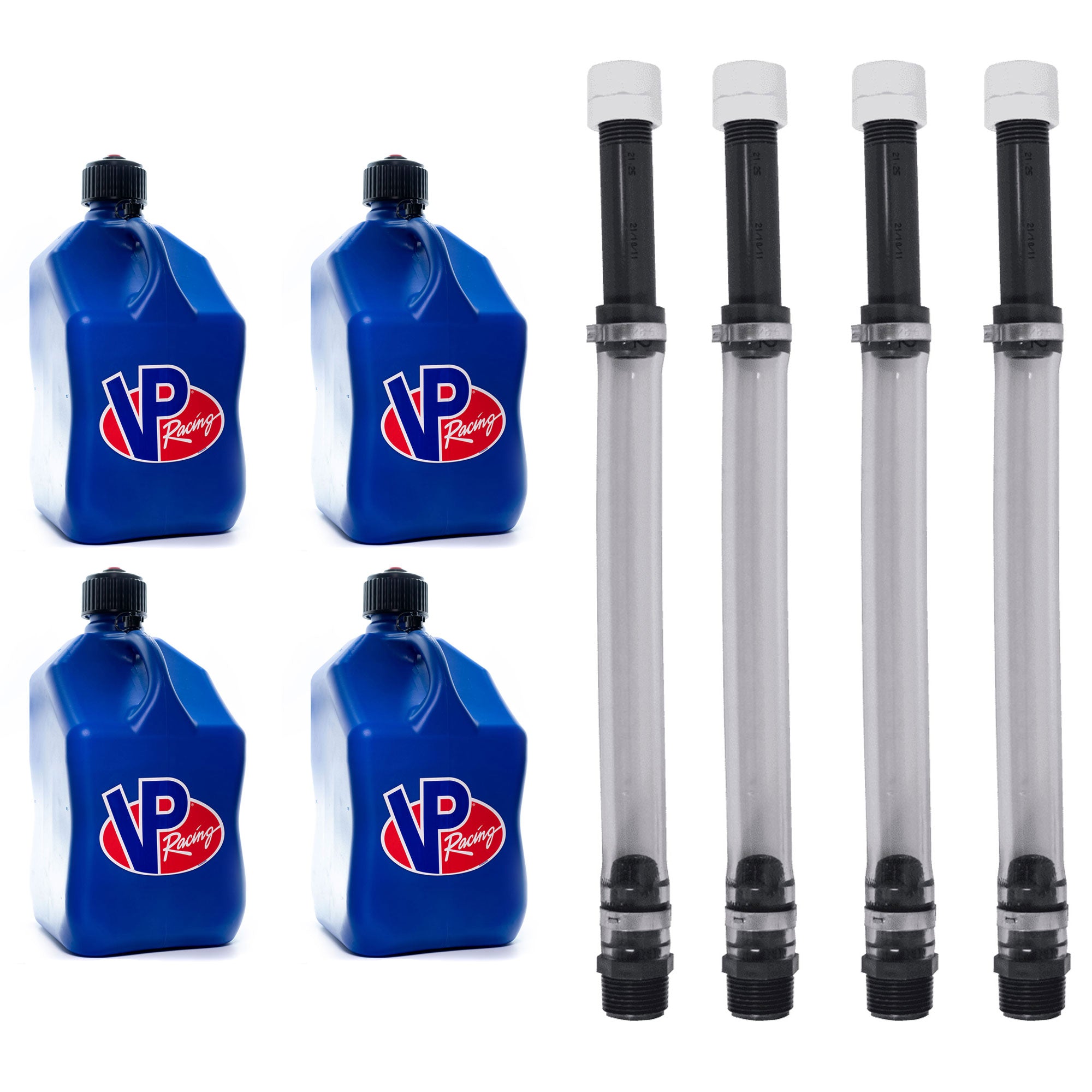 VP Racing Motorsport 4 Set 5.5 gal Fuel Jug w/4 Set Deluxe 14'' Hose Kit w/Cap