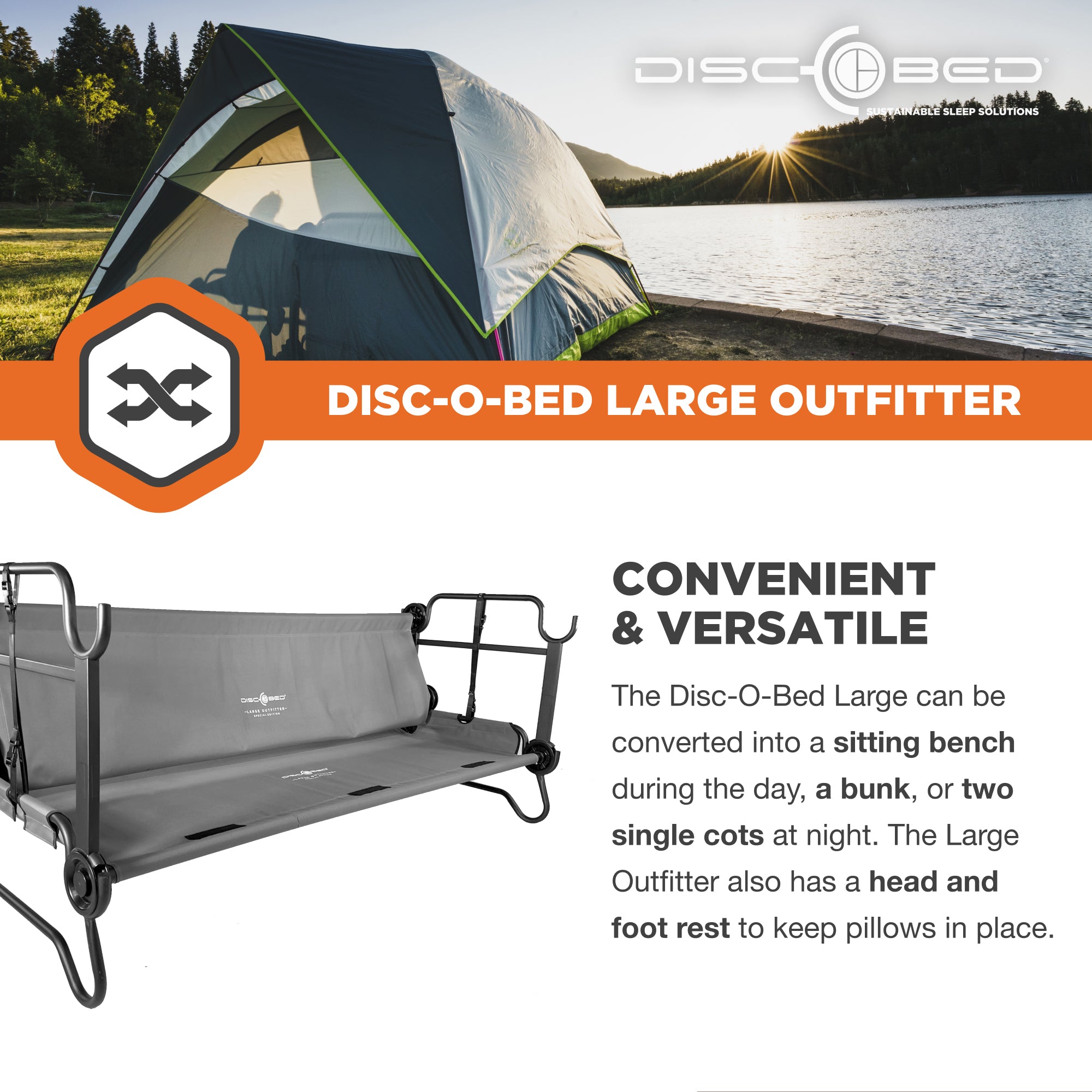 Disc-O-Bed Large Outfitter Bunk Benchable Double Cot w/Storage, Gray (Used) - VMInnovations