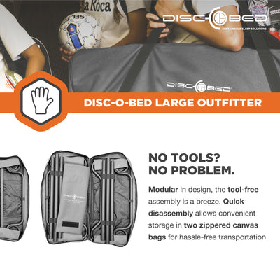 Disc-O-Bed Large Outfitter Bunk Benchable Double Cot w/ Storage Organizers, Gray - VMInnovations