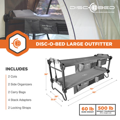 Disc-O-Bed Large Outfitter Bunk Benchable Double Cot w/Storage, Gray (Used)