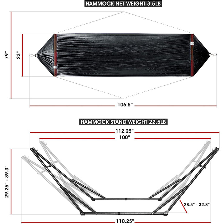 Tranquillo 106.5" Double Hammock w/Adjustable Stand & Bag, Black (For Parts)