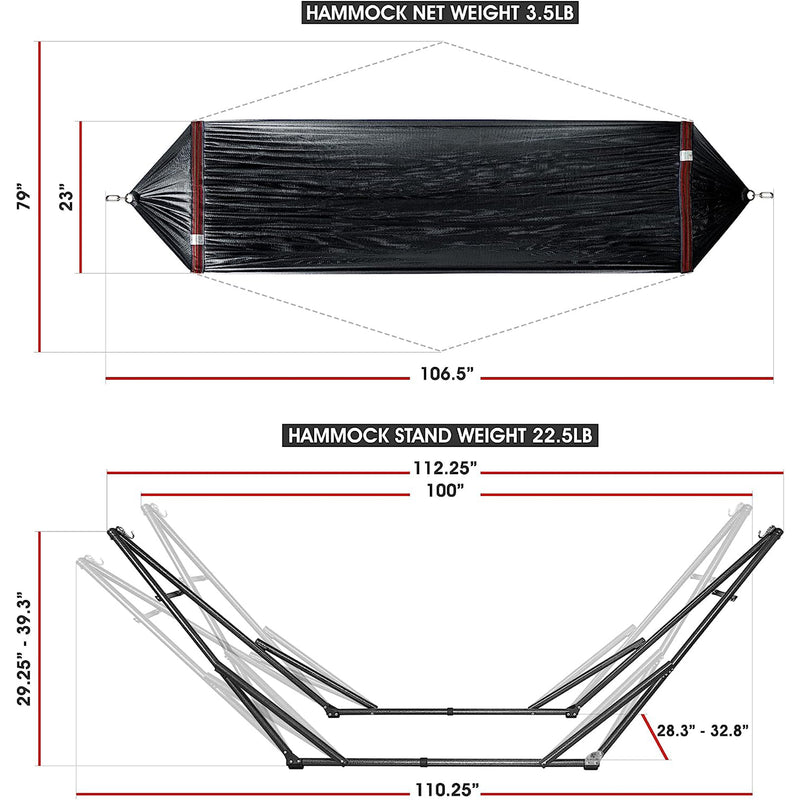 Tranquillo Universal 106.5" Double Hammock w/Adjustable Stand & Bag, Black(Used)