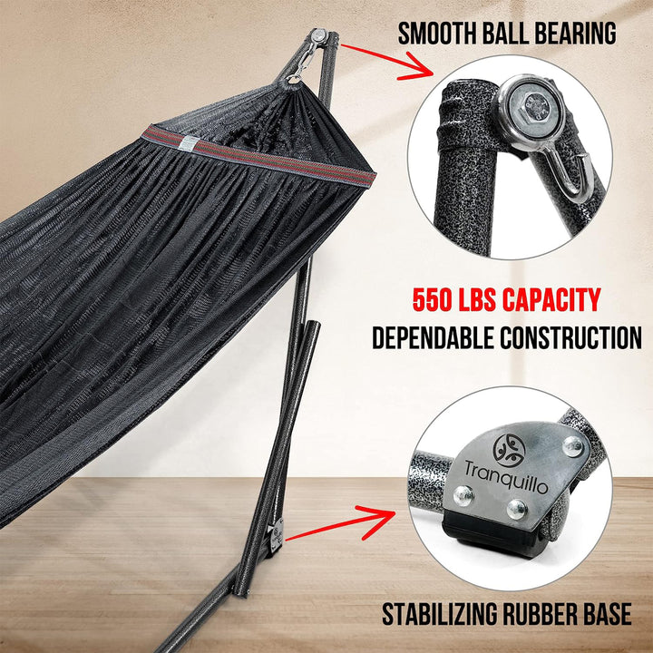 Tranquillo 106.5" Double Hammock w/Adjustable Stand & Bag, Black (Open Box)