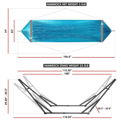 Tranquillo Universal 106.5" Double Hammock w/Adjustable Stand and Bag, Sky(Used)