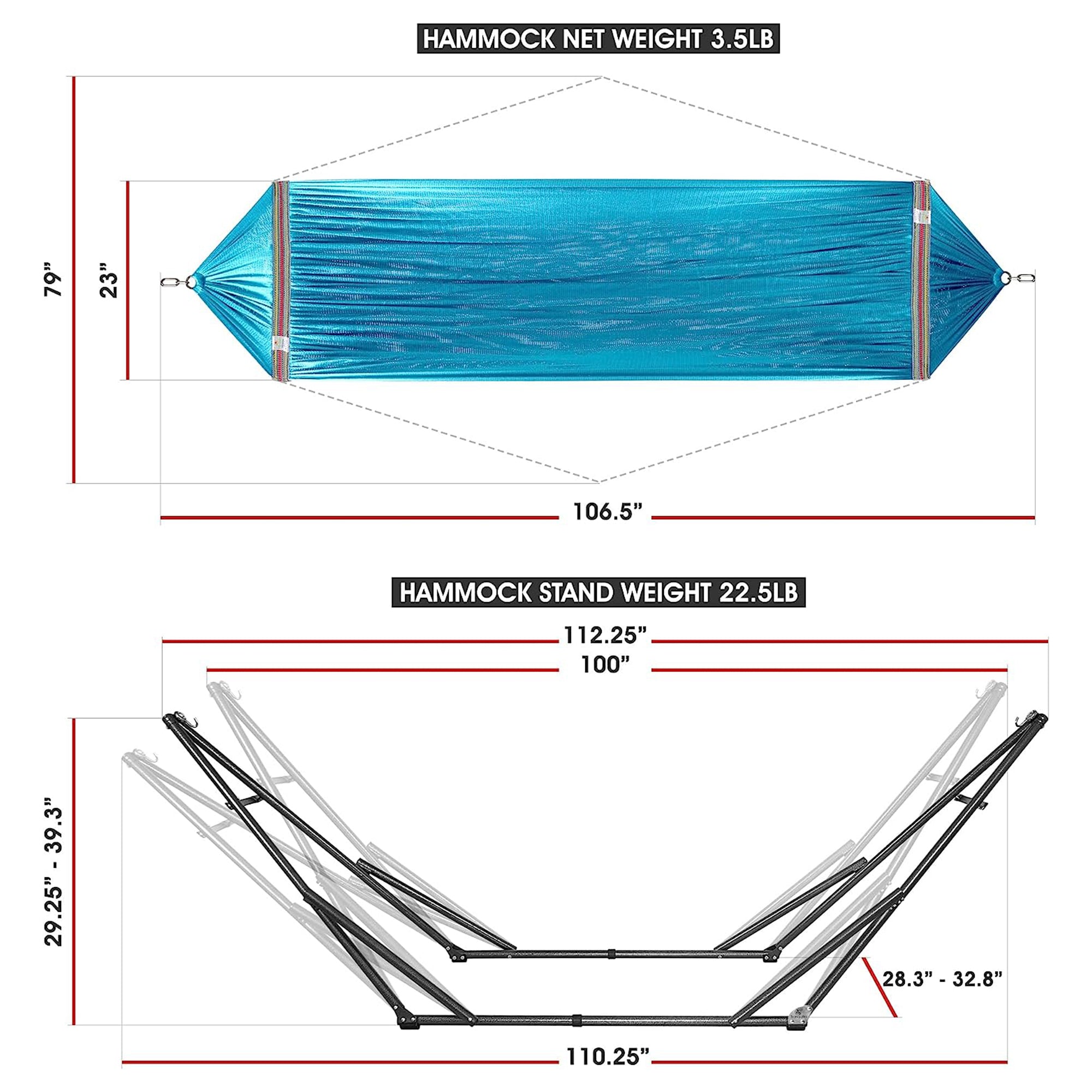 Tranquillo Universal 106.5" Double Hammock w/Adjustable Stand and Bag, Sky(Used) - VMInnovations