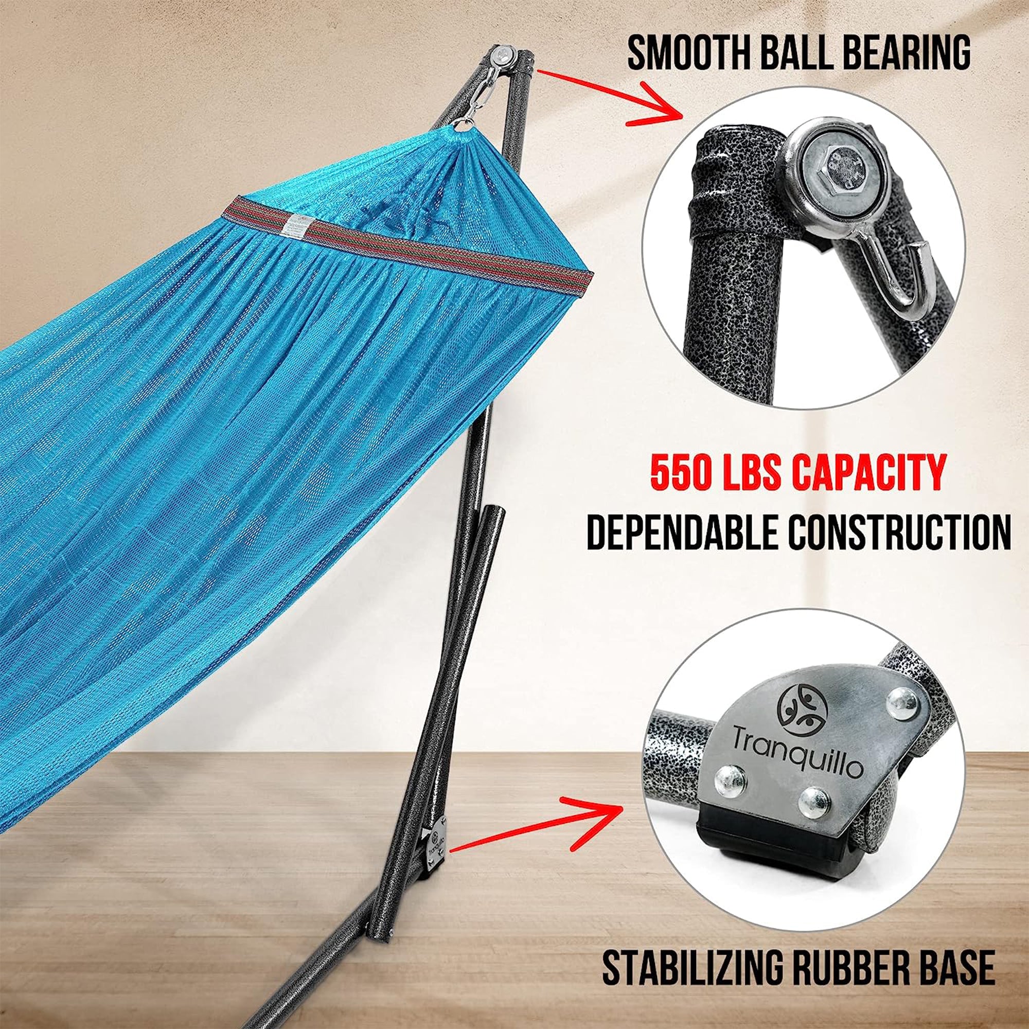 Tranquillo Universal 106.5" Double Hammock w/Stand and Bag, Sky (For Parts) - VMInnovations