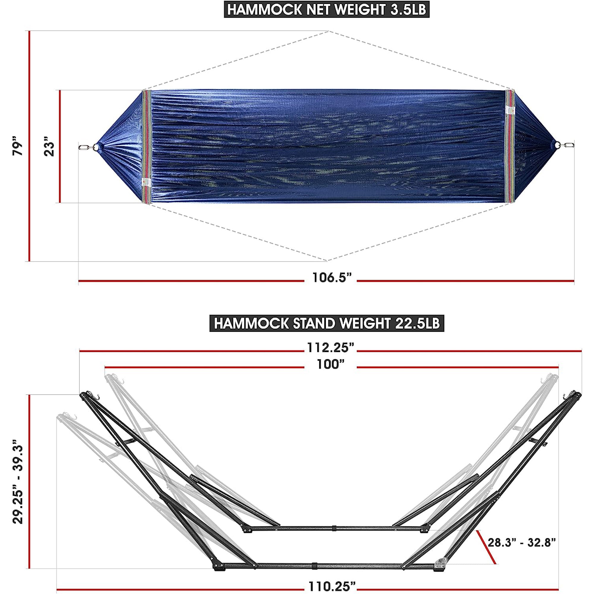 Tranquillo Universal 106.5" Double Hammock with Adjustable Stand & Bag (Used) - VMInnovations