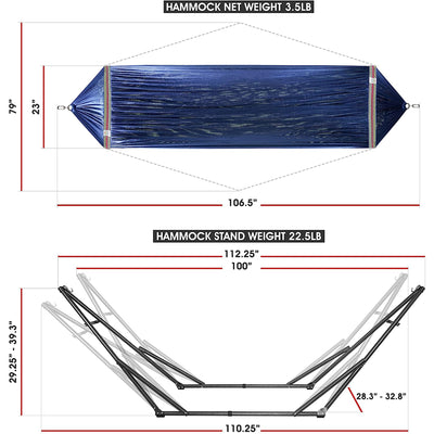 Tranquillo Universal 106.5" Double Hammock with Adjustable Stand & Bag (Used) - VMInnovations