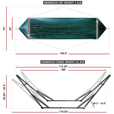 Tranquillo 106.5" Double Hammock w/Adjustable Stand & Bag, Peacock (Open Box)