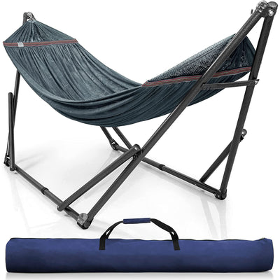 Tranquillo Universal 106.5" Double Hammock with Adjustable Stand and Bag, Gray