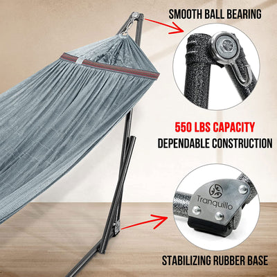 Tranquillo 106.5" Double Hammock with Adjustable Stand and Bag, Gray (Used) - VMInnovations