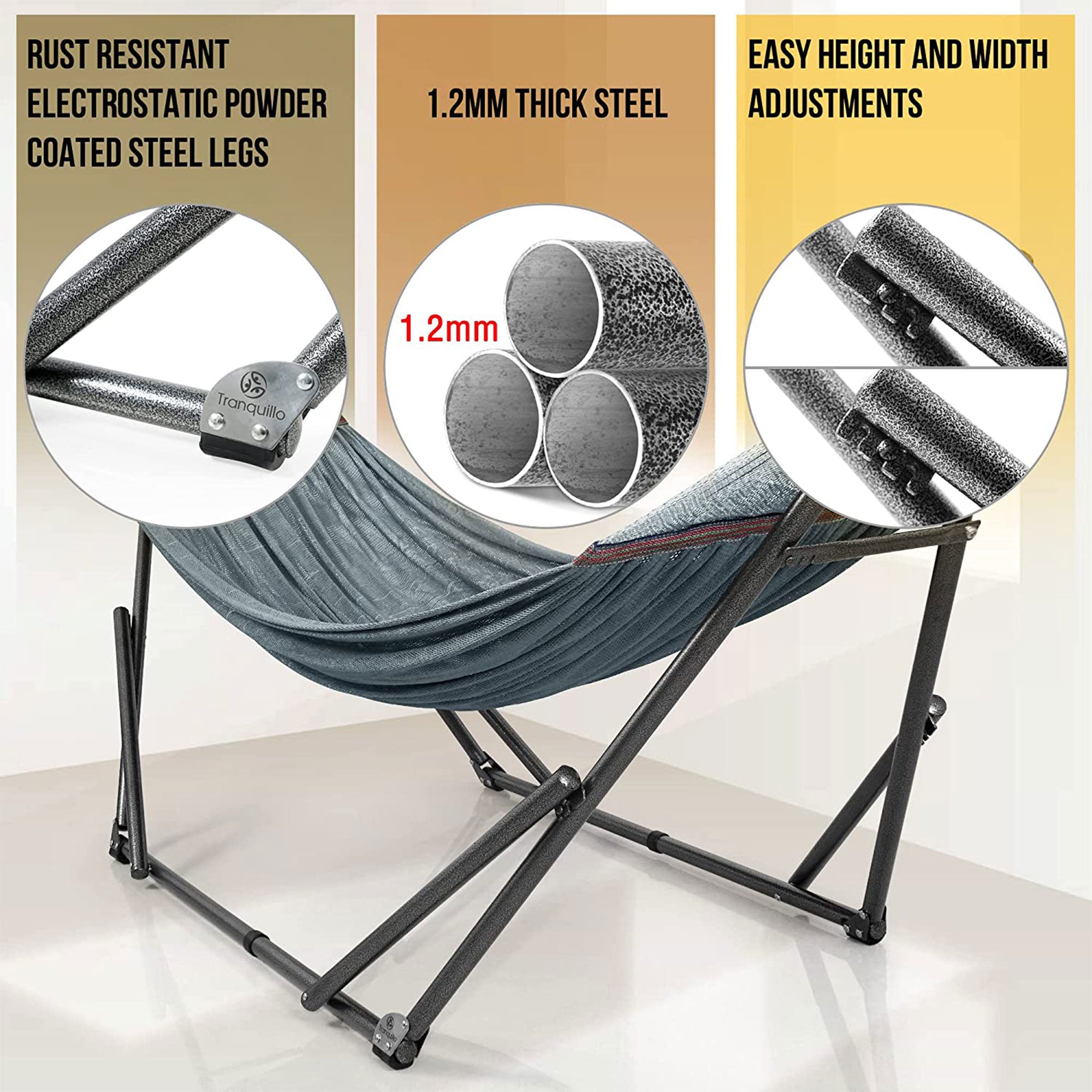 Tranquillo 106.5" Double Hammock with Adjustable Stand and Bag, Gray (Used) - VMInnovations