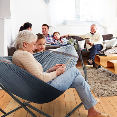 Tranquillo 106.5" Double Hammock with Adjustable Stand and Bag, Gray (Used) - VMInnovations