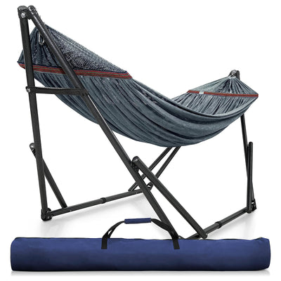 Tranquillo 116" Double Hammock with Adjustable Stand and Bag, Gray (Open Box)