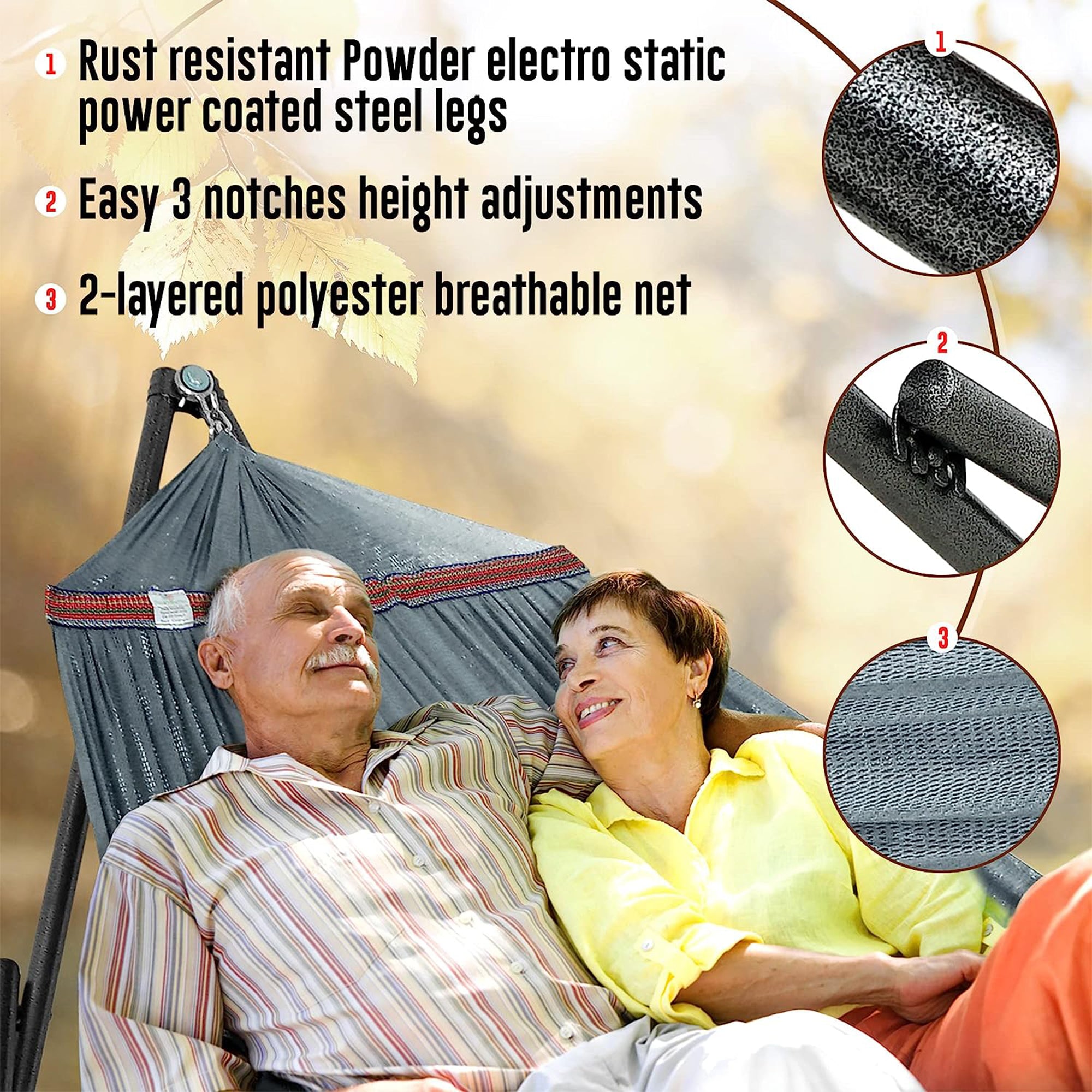 Tranquillo 116" Double Hammock with Adjustable Stand and Bag, Gray (Open Box)
