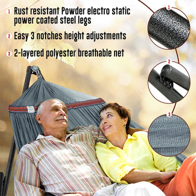 Tranquillo Universal 116" Double Hammock with Adjustable Stand & Bag, Gray(Used) - VMInnovations