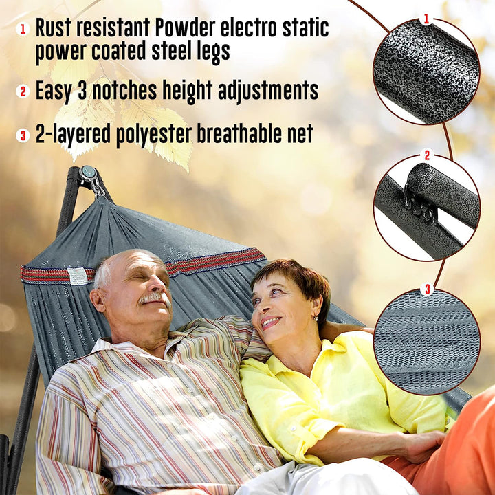 Tranquillo Universal 116" Double Hammock with Adjustable Stand & Bag, Gray(Used)