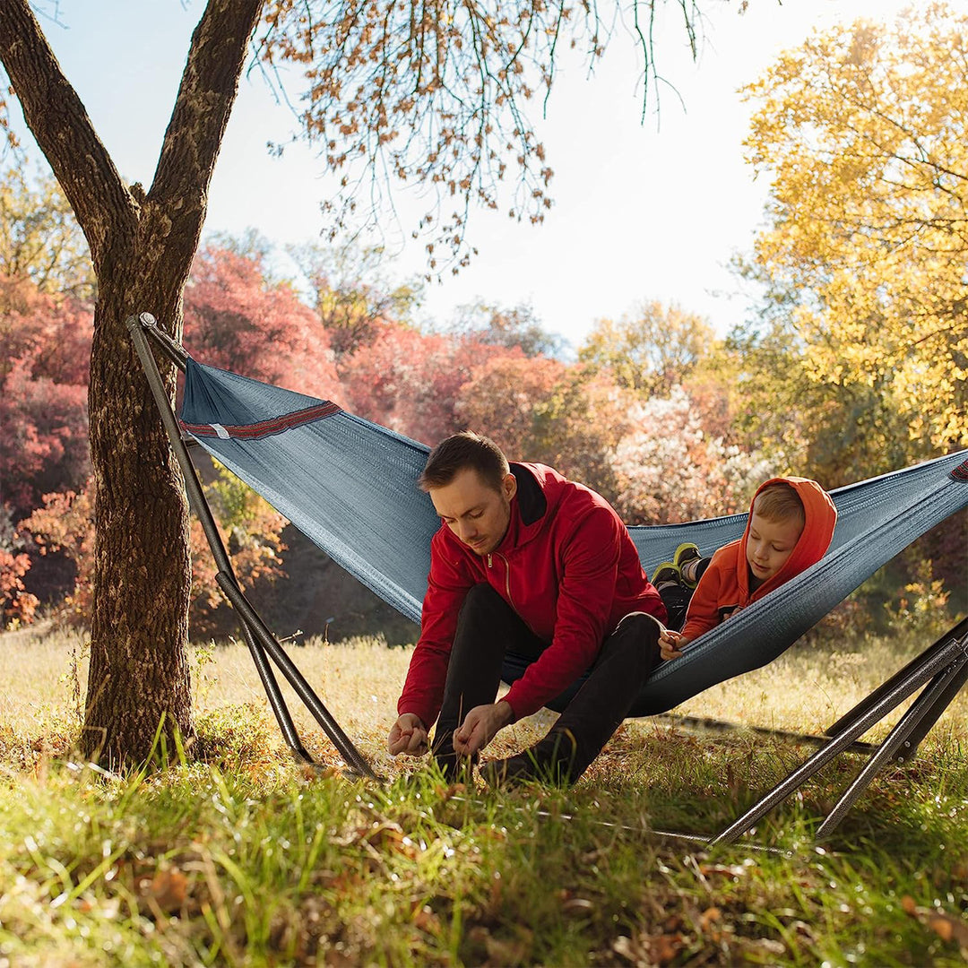 Tranquillo Universal 116" Double Hammock with Adjustable Stand and Bag, Gray