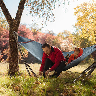 Tranquillo 116" Double Hammock with Adjustable Stand and Bag, Gray (Open Box) - VMInnovations