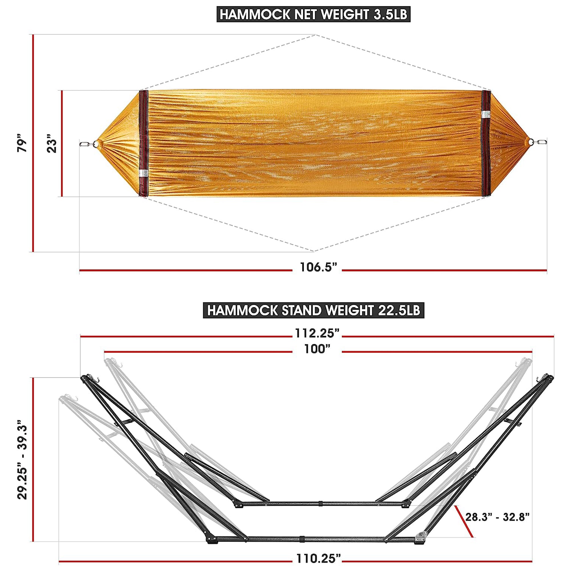 Tranquillo 106.5" Double Hammock w/Adjustable Stand & Bag, Yellow (For Parts) - VMInnovations