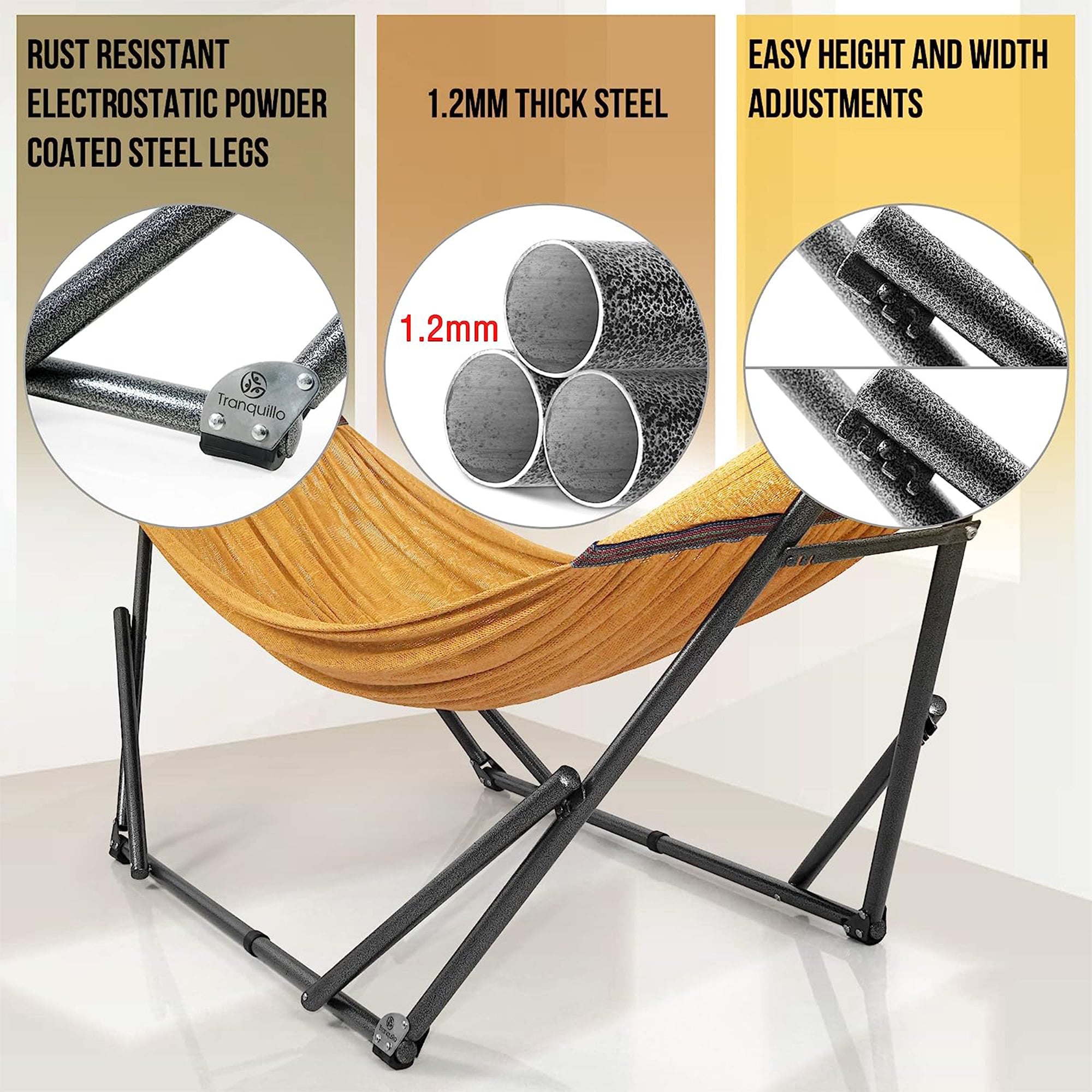 Tranquillo 106.5" Double Hammock with Adjustable Stand and Bag, Yellow (Used) - VMInnovations