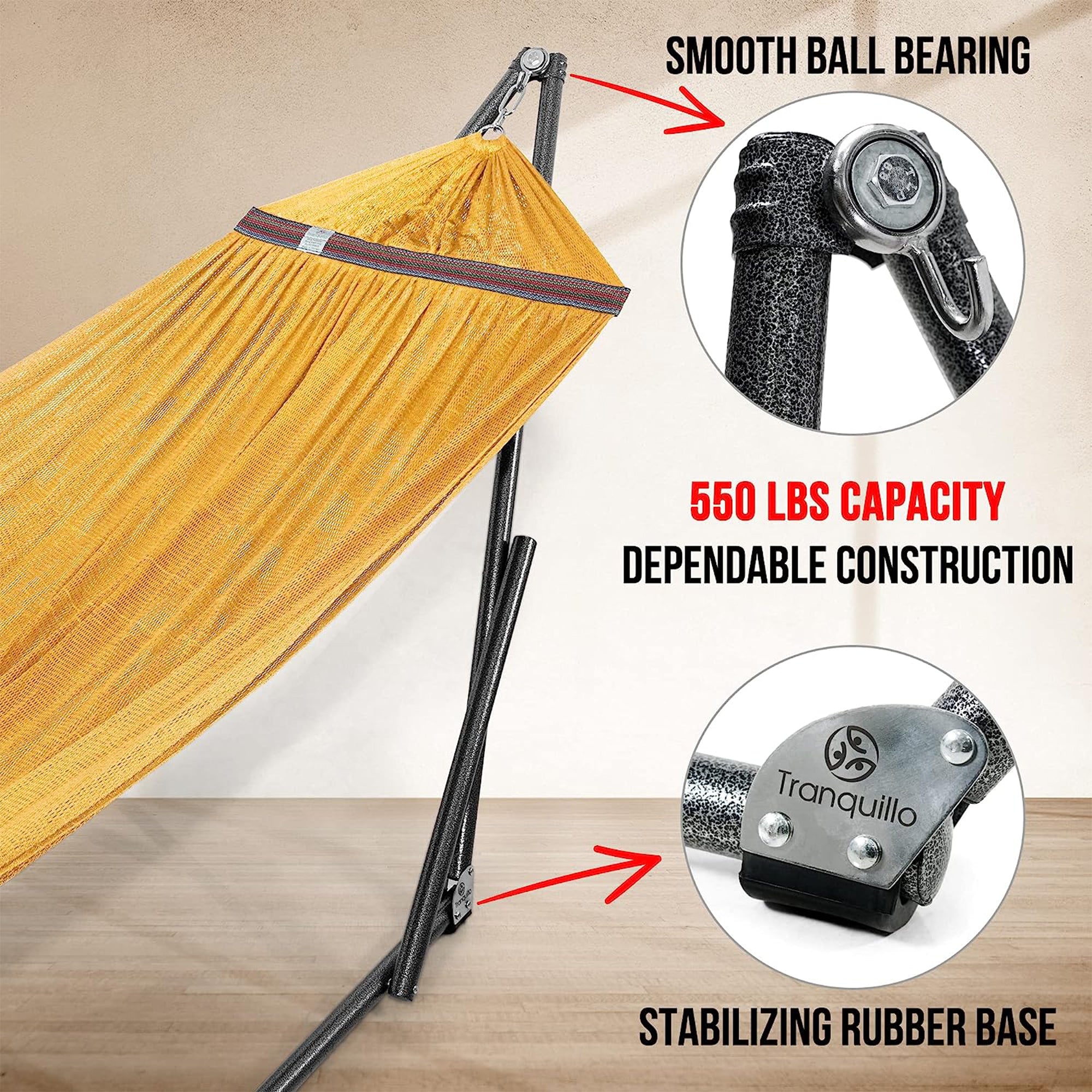 Tranquillo 106.5" Double Hammock with Adjustable Stand and Bag, Yellow (Used) - VMInnovations