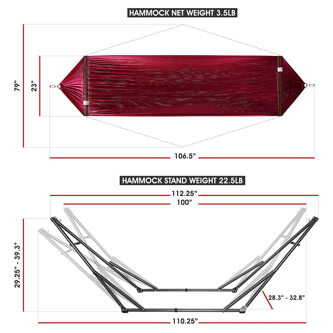 Tranquillo Universal 106.5" Double Hammock with Adjustable Stand and Bag, Red