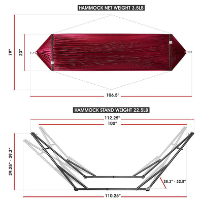 Tranquillo Universal 106.5" Double Hammock with Adjustable Stand and Bag, Red