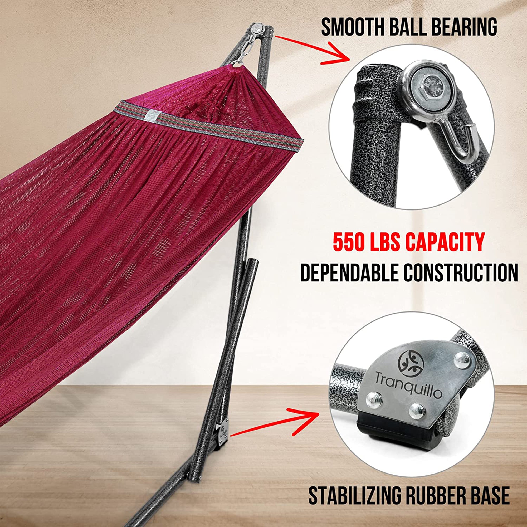 Tranquillo 106.5" Double Hammock w/Adjustable Stand and Bag, Red (Open Box) - VMInnovations
