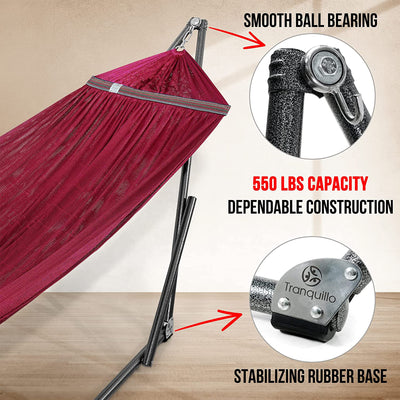 Tranquillo 106.5" Double Hammock w/Adjustable Stand and Bag, Red (Open Box) - VMInnovations