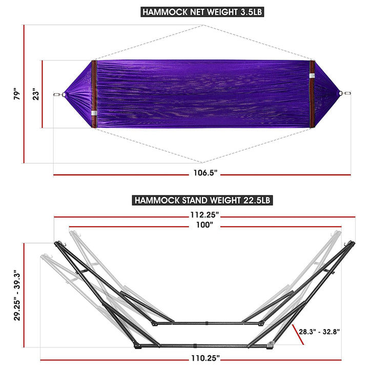 Tranquillo Universal 106.5" Double Hammock with Adjustable Stand and Bag, Purple