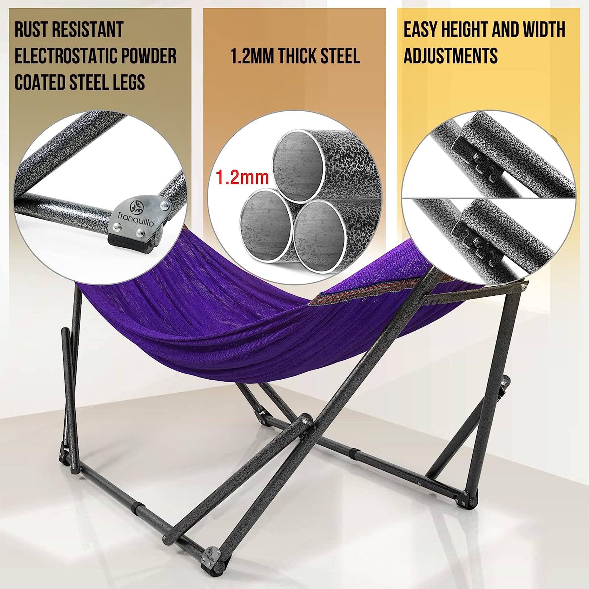 Tranquillo 106.5" Double Hammock with Adjustable Stand and Bag, Purple (Used) - VMInnovations