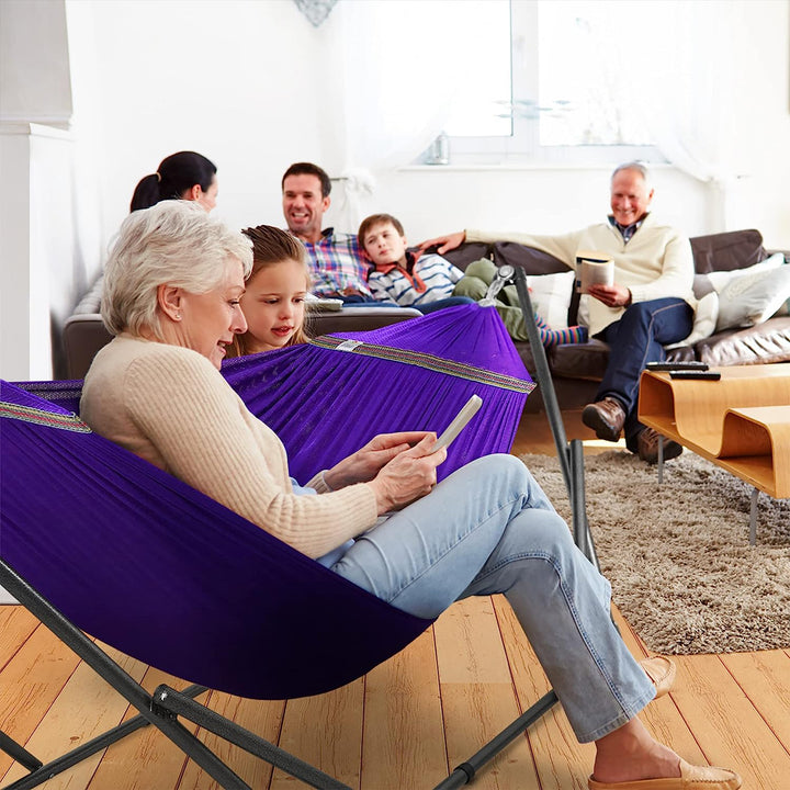 Tranquillo 106.5" Double Hammock with Adjustable Stand and Bag, Purple (Used) - VMInnovations