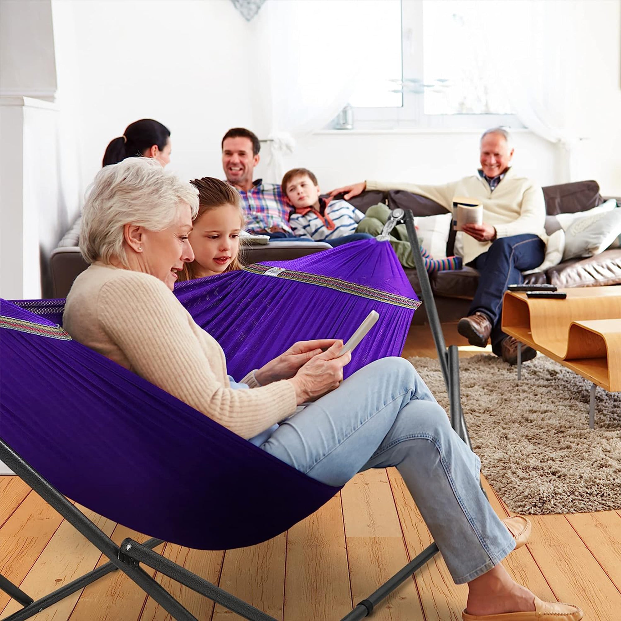 Tranquillo 106.5" Double Hammock with Adjustable Stand and Bag, Purple (Used) - VMInnovations