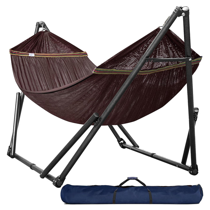 Tranquillo Universal 116" Double Hammock with Adjustable Stand and Bag, Brown