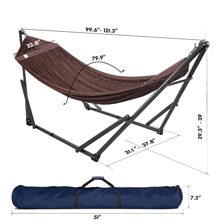 Tranquillo Universal 116" Double Hammock with Adjustable Stand and Bag, Brown