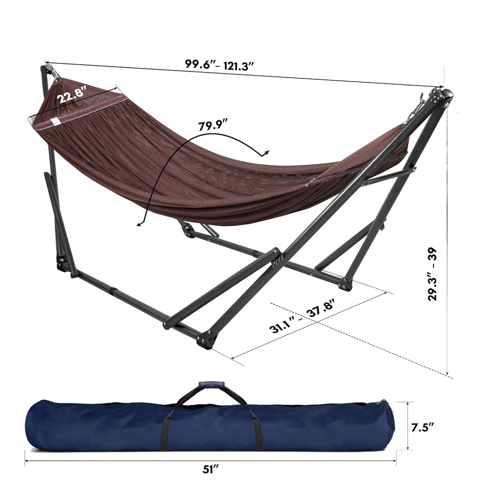 Tranquillo 116" Double Hammock with Adjustable Stand and Bag, Brown (For Parts) - VMInnovations