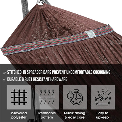 Tranquillo Universal 116" Double Hammock w/Adjustable Stand and Bag, Brown(Used) - VMInnovations