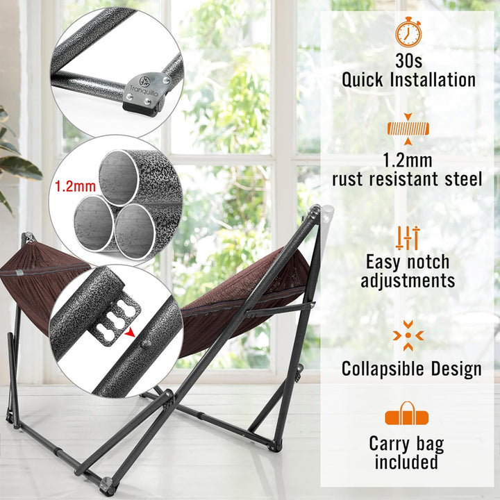 Tranquillo 116" Double Hammock with Adjustable Stand and Bag, Brown (For Parts)