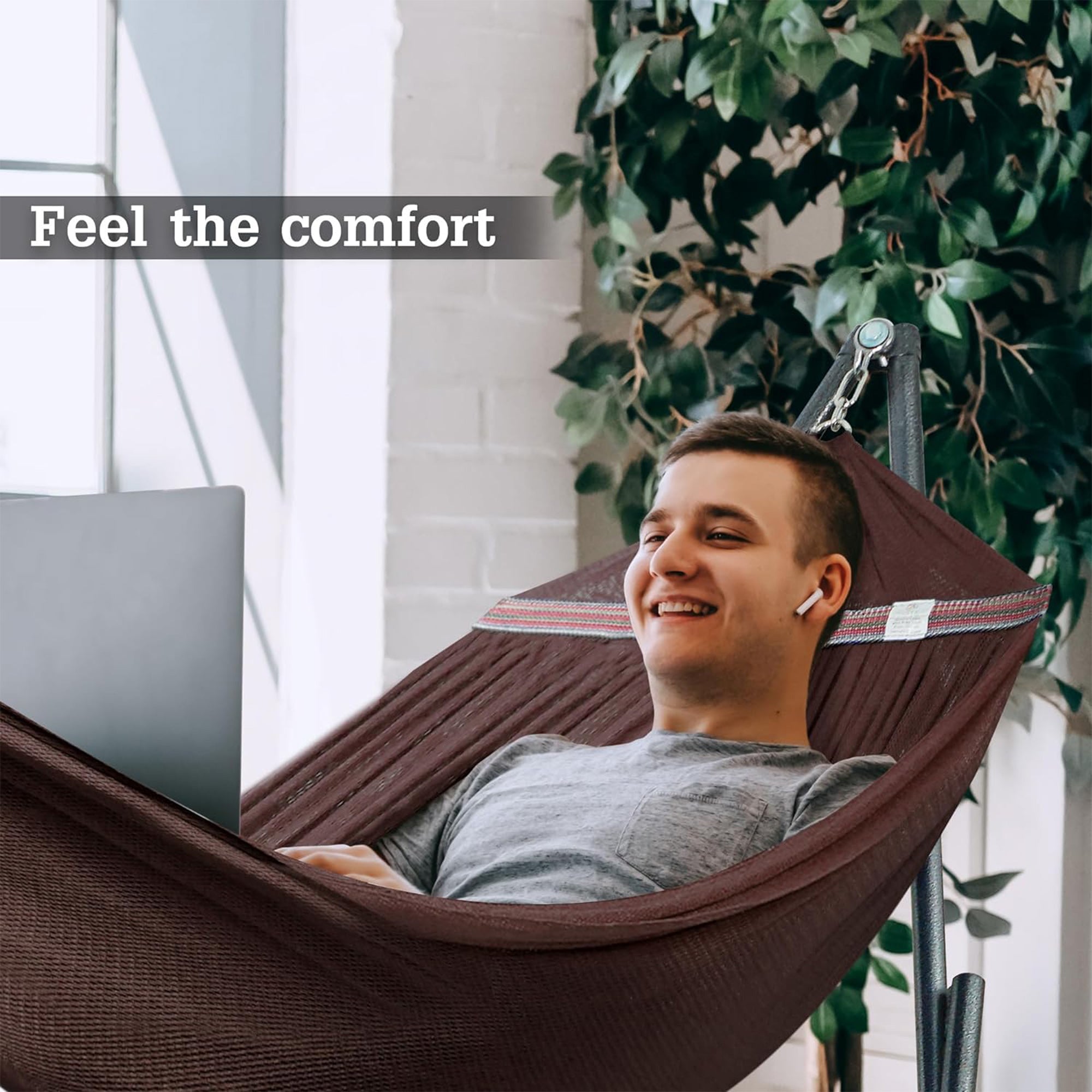 Tranquillo Universal 116" Double Hammock w/Adjustable Stand and Bag, Brown(Used) - VMInnovations